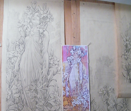 drawing of mucha lilies